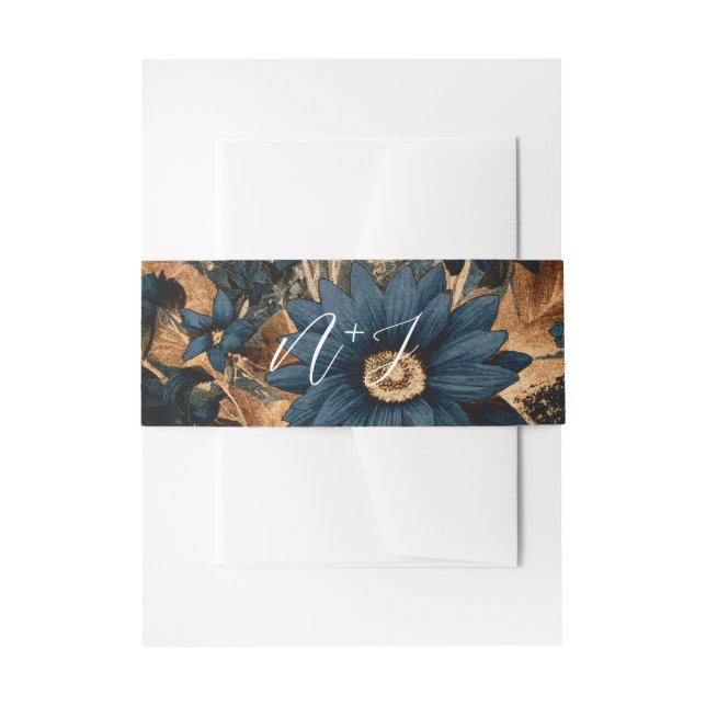 Cintas Para Invitaciones Boda Glam Boho de la Marina Negra Azul y Rústica O (Anverso Ejemplo)