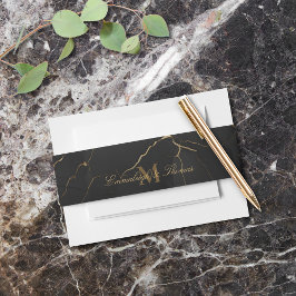 Cintas Para Invitaciones Boda Golden Black Marble