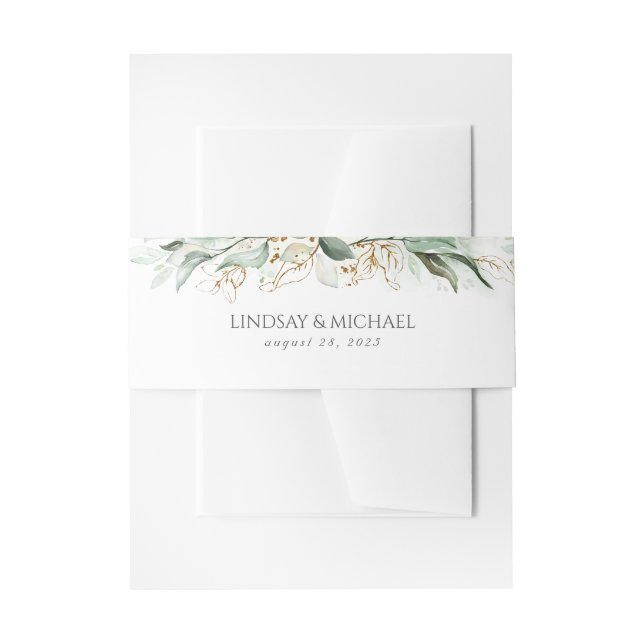 Cintas Para Invitaciones Boda Golden Greenery (Anverso Ejemplo)