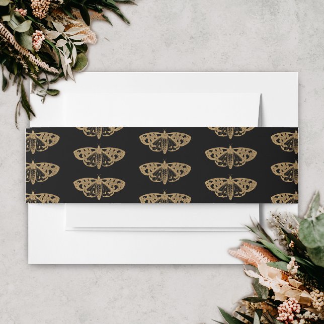 Cintas Para Invitaciones Boda gótico elegante de Moth victoriana (Gothic Moth Tattoo Wedding Envelope Band)