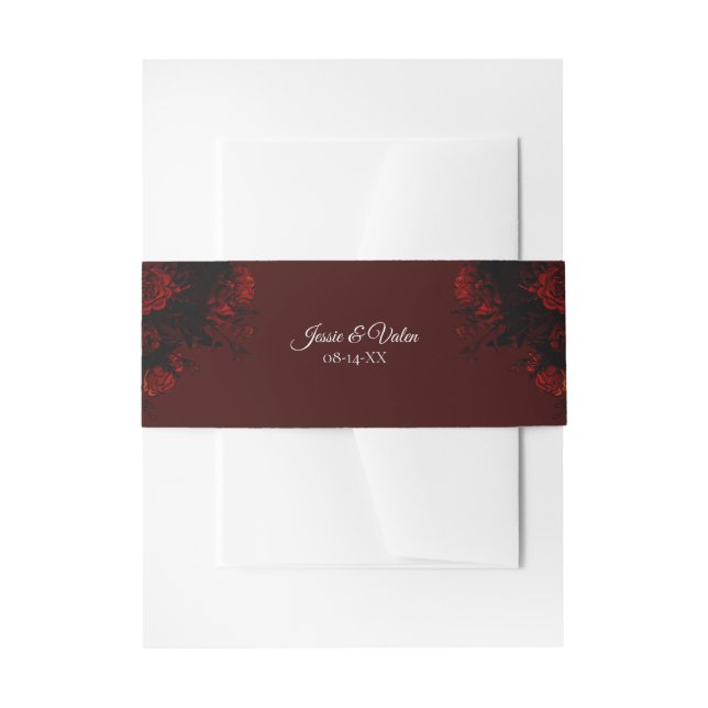 Cintas Para Invitaciones Boda gótico elegante floral rojo profundo (Anverso Ejemplo)