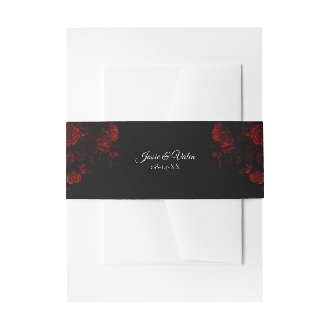 Cintas Para Invitaciones Boda gótico elegante floral rojo profundo (Anverso Ejemplo)