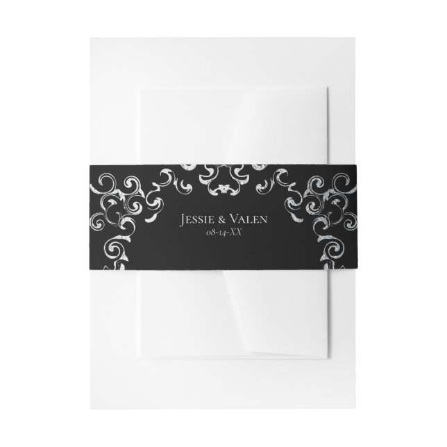 Cintas Para Invitaciones Boda gótico plateado y negro (Anverso Ejemplo)