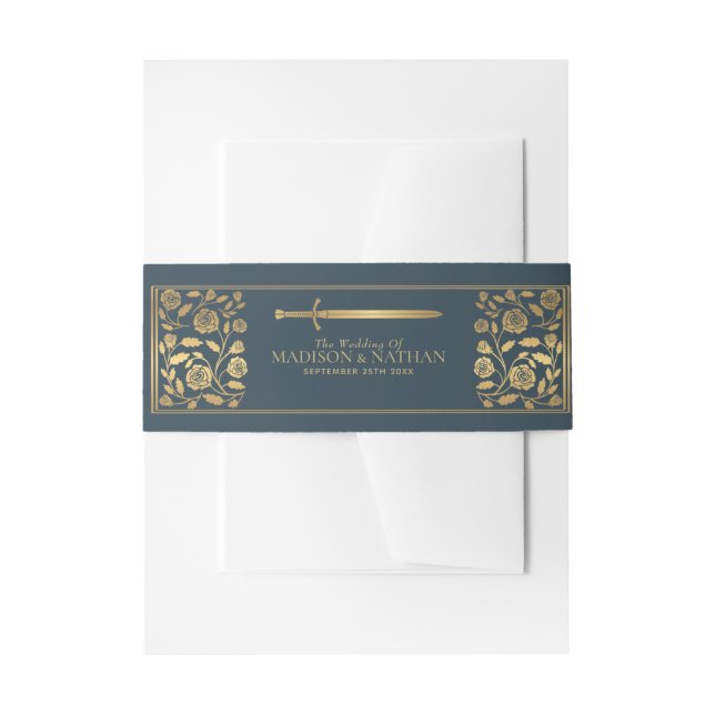 Cintas Para Invitaciones Boda Gray Royal Medieval Gold Sword (Anverso Ejemplo)