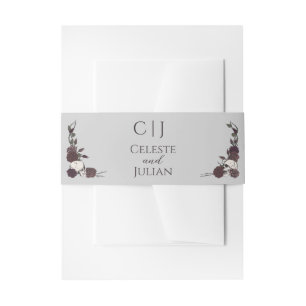 Cintas Para Invitaciones Boda Gris de Cráneo y Rosas con Monograma Gótico