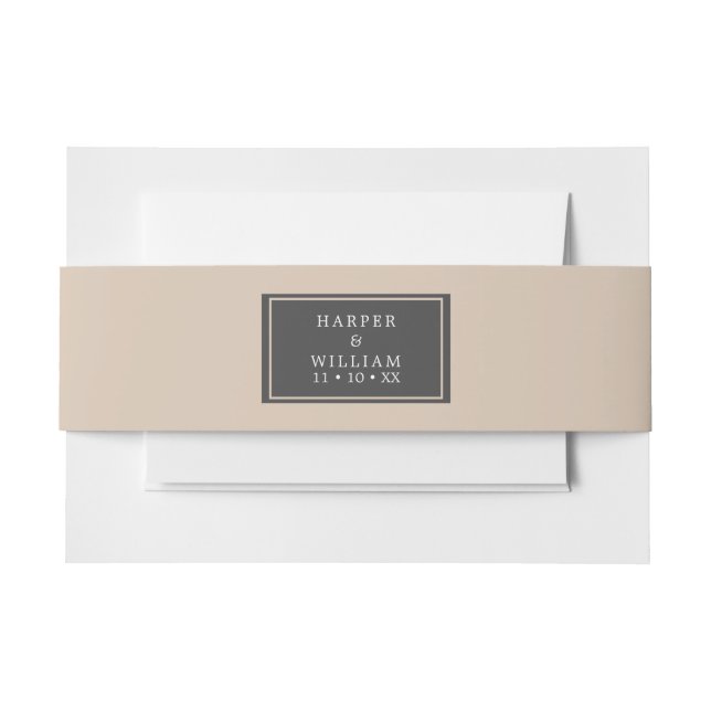 Cintas Para Invitaciones boda gris melocotón (Anverso Ejemplo)