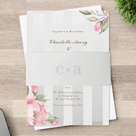 Cintas Para Invitaciones Boda Gris Monograma Peonía Rubor