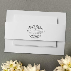 Cintas Para Invitaciones Boda hoja de corazón monograma blanco negro