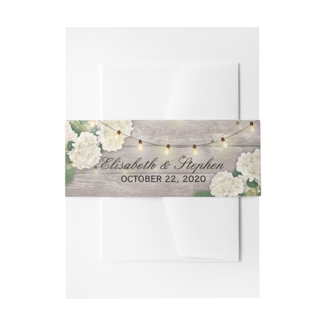 Cintas Para Invitaciones Boda Hydrangea Floral String ilumina la madera rús (Anverso Ejemplo)