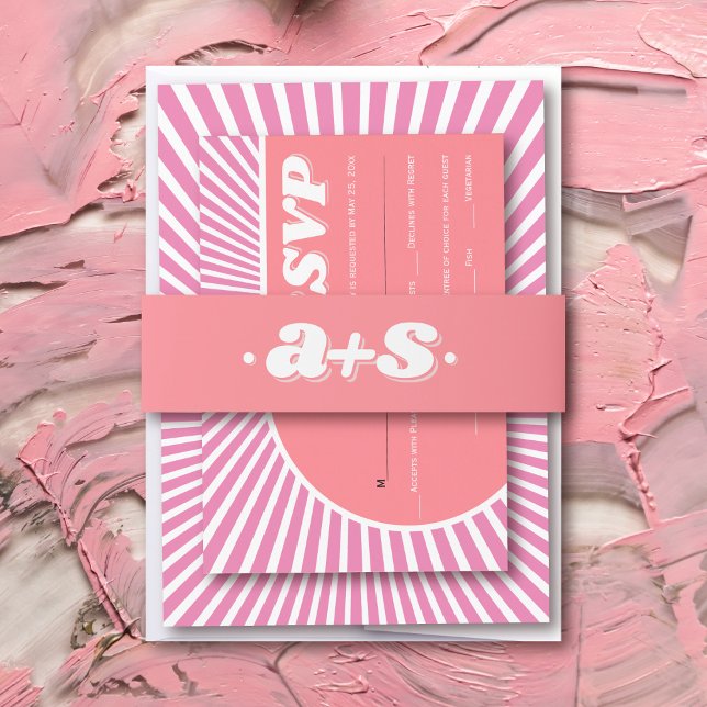 Cintas Para Invitaciones Boda inspirado en las iniciales rosas retro groovy (Subido por el creador)