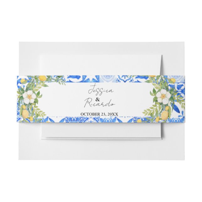 Cintas Para Invitaciones Boda italiano con azulejos mediterráneos de limón  (Anverso Ejemplo)