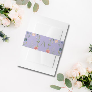 Cintas Para Invitaciones Boda Jardín con Monograma Verde Lavanda y Sage