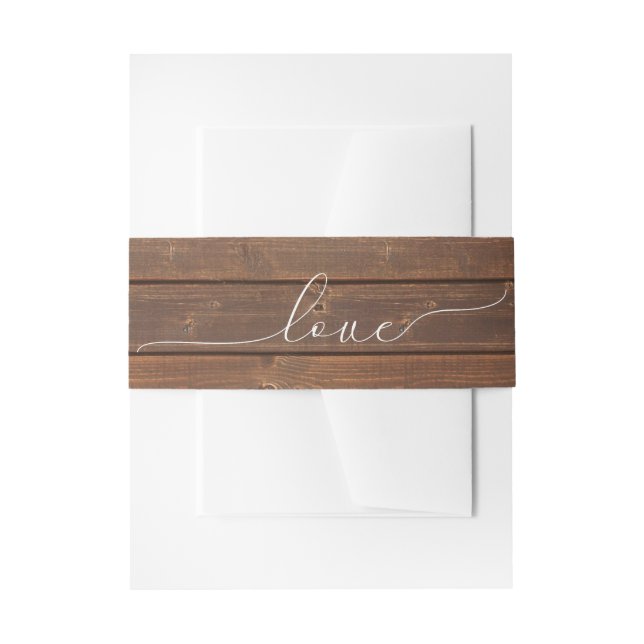 Cintas Para Invitaciones Boda Love Text En Madera (Anverso Ejemplo)