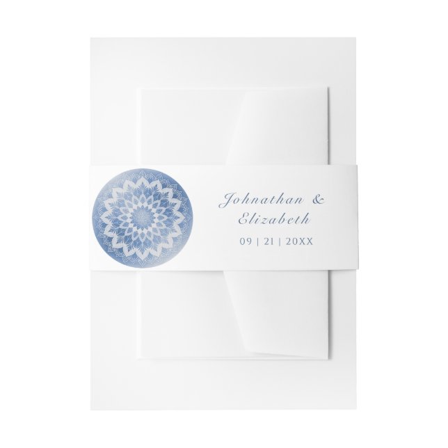 Cintas Para Invitaciones Boda Mandala de Encaje Azul (Anverso Ejemplo)