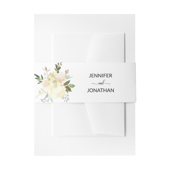 Cintas Para Invitaciones Boda marfileño rosado floral personalizado (Anverso Ejemplo)