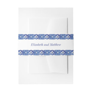Cintas Para Invitaciones Boda mediterráneo blanco y azul moderno