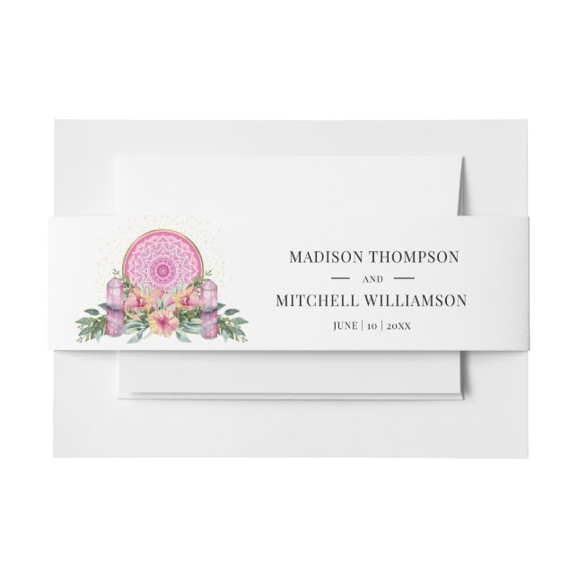 Cintas Para Invitaciones Boda metafísico de cristales de Mandala floral ros (Anverso Ejemplo)