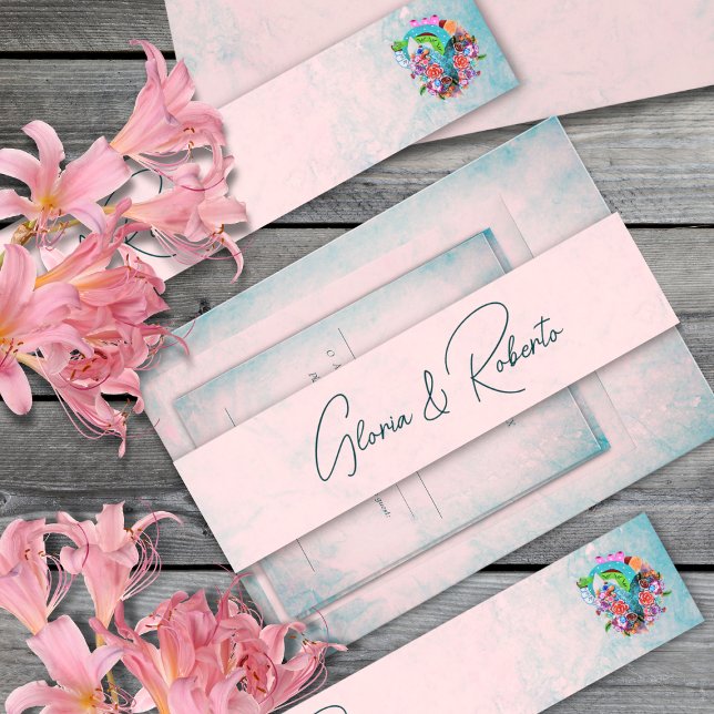 Cintas Para Invitaciones Boda mexicano de flores rusas de corazón (Subido por el creador)