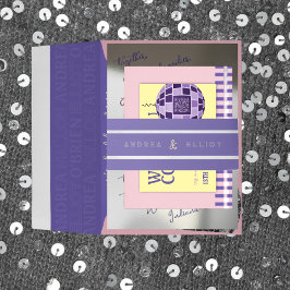 Cintas Para Invitaciones Boda Minimal Retro Disco Morado y Plateado 