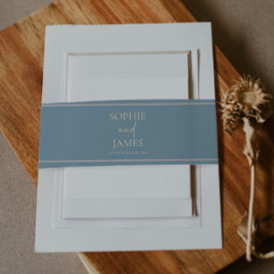 Cintas Para Invitaciones Boda Minimalista Azul Beige
