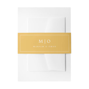 Cintas Para Invitaciones Boda minimalista con monograma de latón amarillo