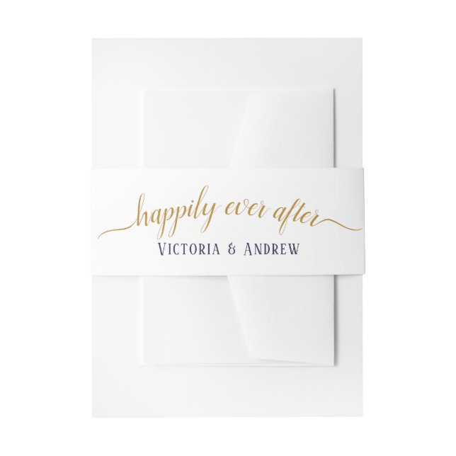 Cintas Para Invitaciones Boda mínimo de escritura de oro de la Marina moder (Anverso Ejemplo)