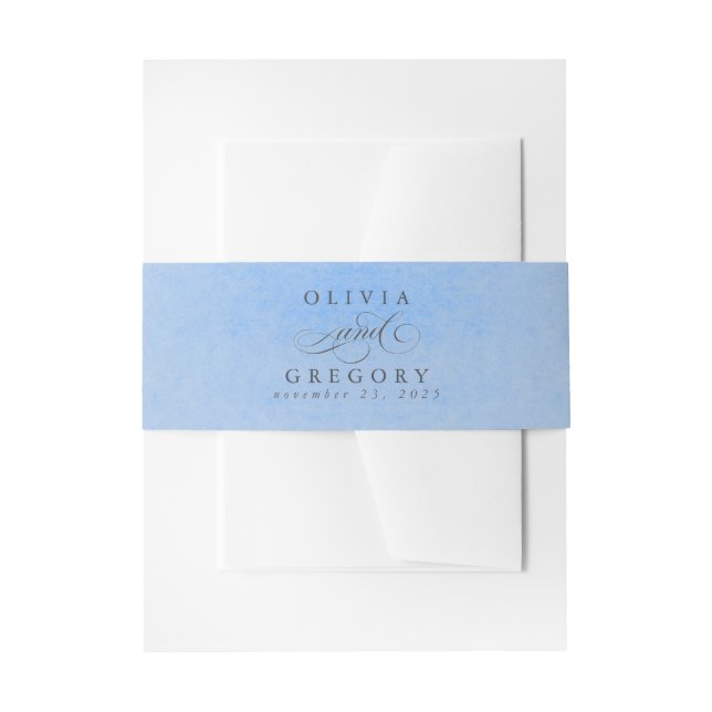 Cintas Para Invitaciones Boda moderna boho azul polvoriento (Anverso Ejemplo)