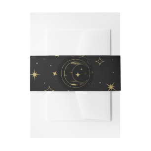 Cintas Para Invitaciones Boda moderna celeste de luna y estrellas en negro