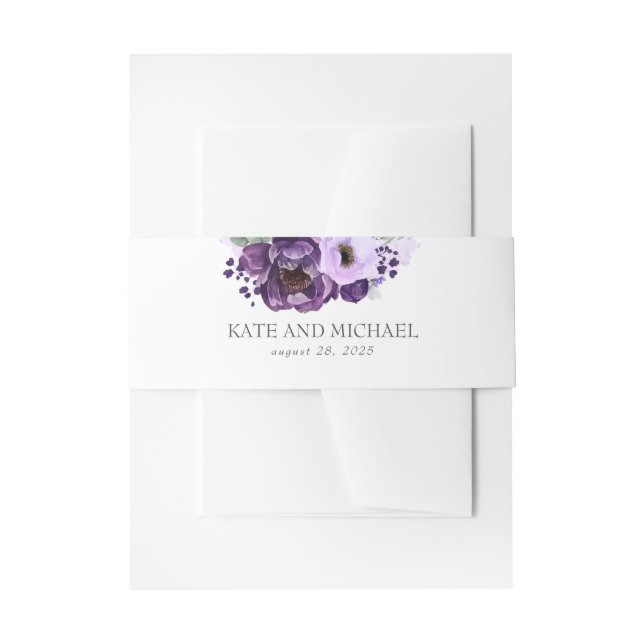 Cintas Para Invitaciones Boda moderna de berenjena púrpura (Anverso Ejemplo)