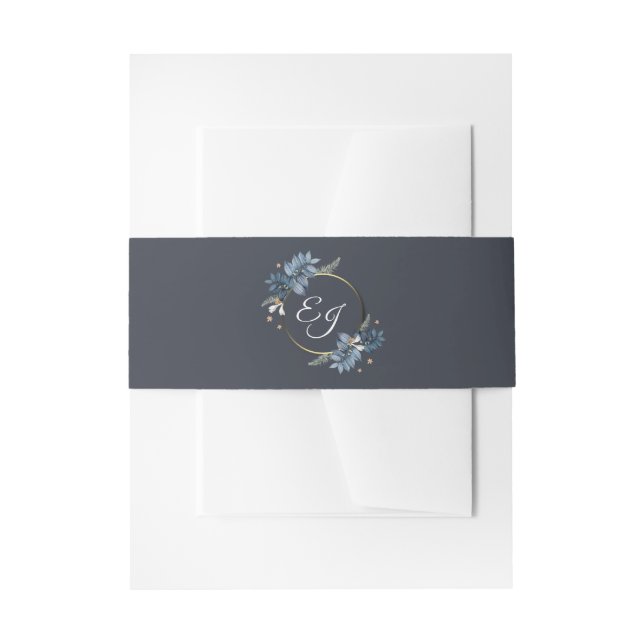 Cintas Para Invitaciones Boda moderno de flores blancas de hojas azules (Anverso Ejemplo)