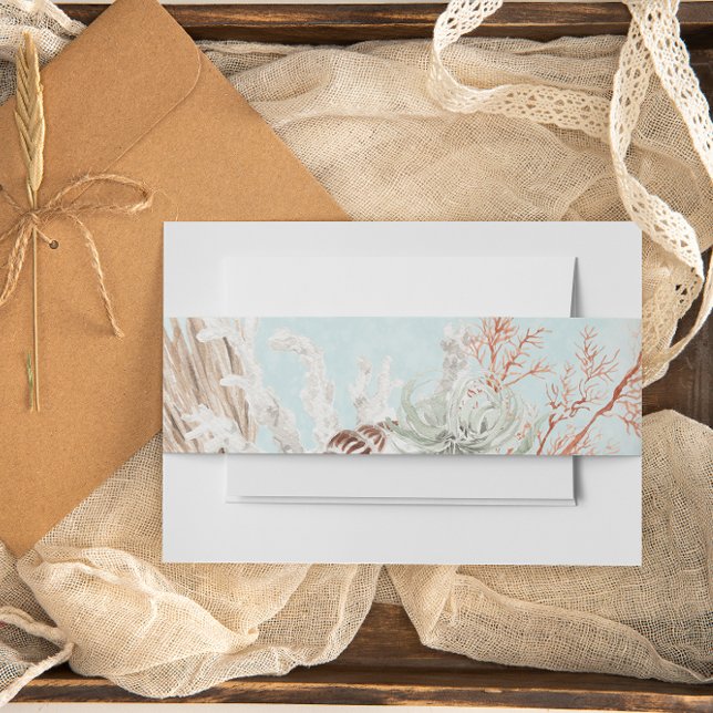 Cintas Para Invitaciones Boda moderno de los océanos y conchas acuáticas (Modern Aqua Ocean & Seashells Wedding Invitation Belly Band)
