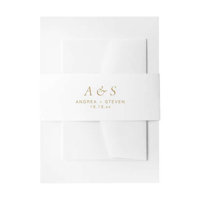 Cintas Para Invitaciones Boda Monograma blanco y dorado (Anverso Ejemplo)