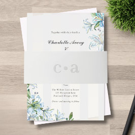Cintas Para Invitaciones Boda Monograma Blue Lily Gris