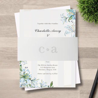 Cintas Para Invitaciones Boda Monograma Blue Lily Gris