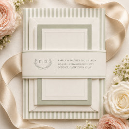 Cintas Para Invitaciones Boda Monograma con Rayas Verde Salvia