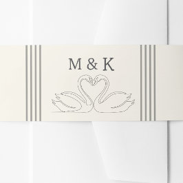 Cintas Para Invitaciones Boda Monograma de Cisnes Románticos Dibujados a Ma