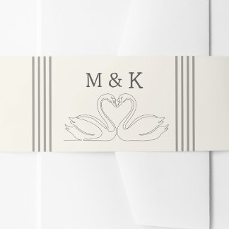 Cintas Para Invitaciones Boda Monograma de Cisnes Románticos Dibujados a Ma