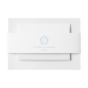 Cintas Para Invitaciones Boda Monograma de Escudo azul claro vintage