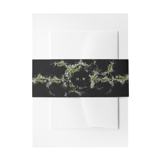 Cintas Para Invitaciones Boda monograma de eucalipto negro premium (Anverso Ejemplo)