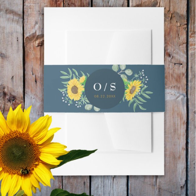 Cintas Para Invitaciones Boda Monograma de girasol amarillo acuarela (Subido por el creador)
