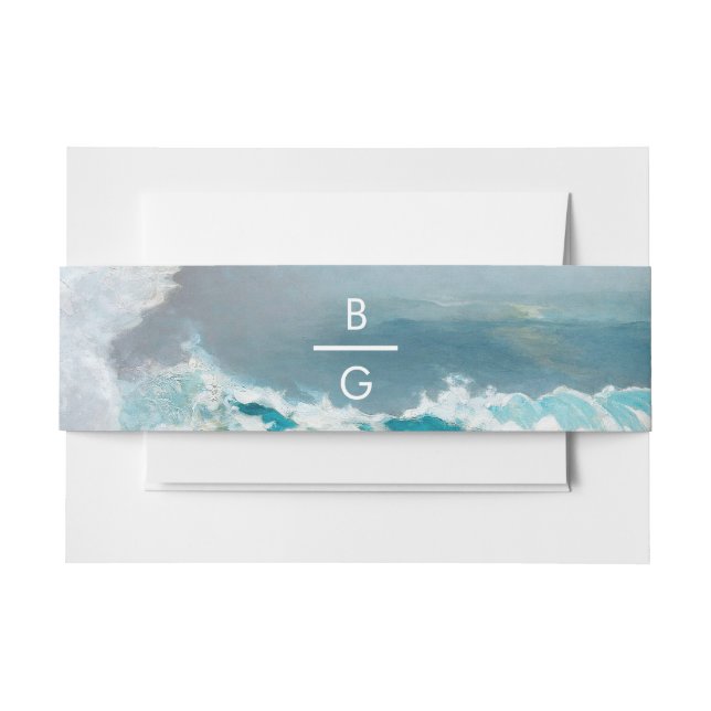 Cintas Para Invitaciones Boda Monograma de las olas oceánicas de la playa d (Anverso Ejemplo)