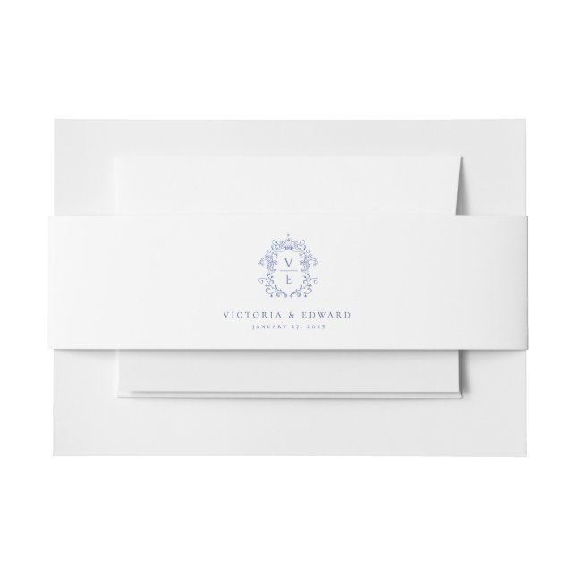 Cintas Para Invitaciones Boda Monograma de Regency Era Escudo Azul (Anverso Ejemplo)