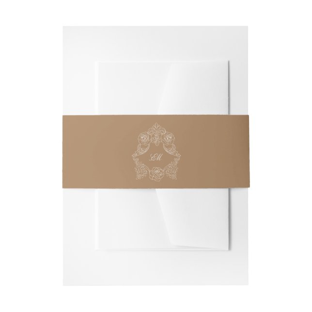 Cintas Para Invitaciones Boda Monograma del Escudo Dorado Brown (Anverso Ejemplo)