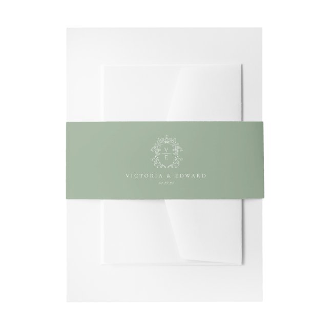 Cintas Para Invitaciones Boda Monograma del Escudo verde sabio (Anverso Ejemplo)