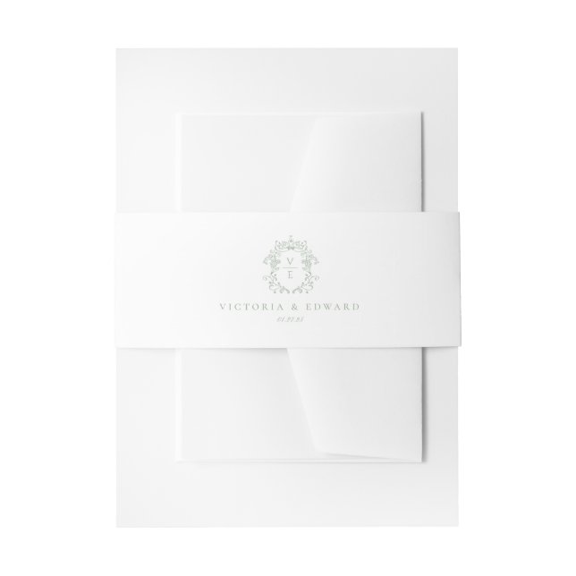 Cintas Para Invitaciones Boda Monograma del Escudo verde sabio (Anverso Ejemplo)