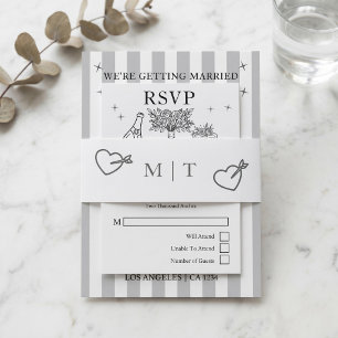 Cintas Para Invitaciones Boda Monograma Gris y Blanco 