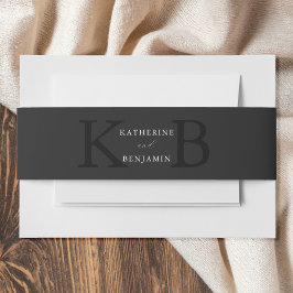 Cintas Para Invitaciones Boda Monograma Negro Mate Minimalista Moderna