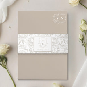 Cintas Para Invitaciones Boda Monograma Pale Taupe escudo