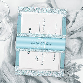 Cintas Para Invitaciones Boda Monograma Purpurina azul metálico
