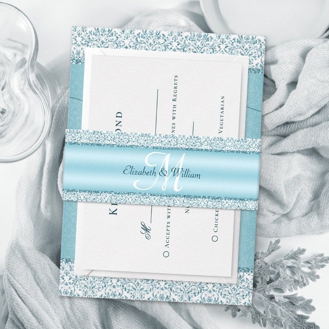 Cintas Para Invitaciones Boda Monograma Purpurina azul metálico (Subido por el creador)